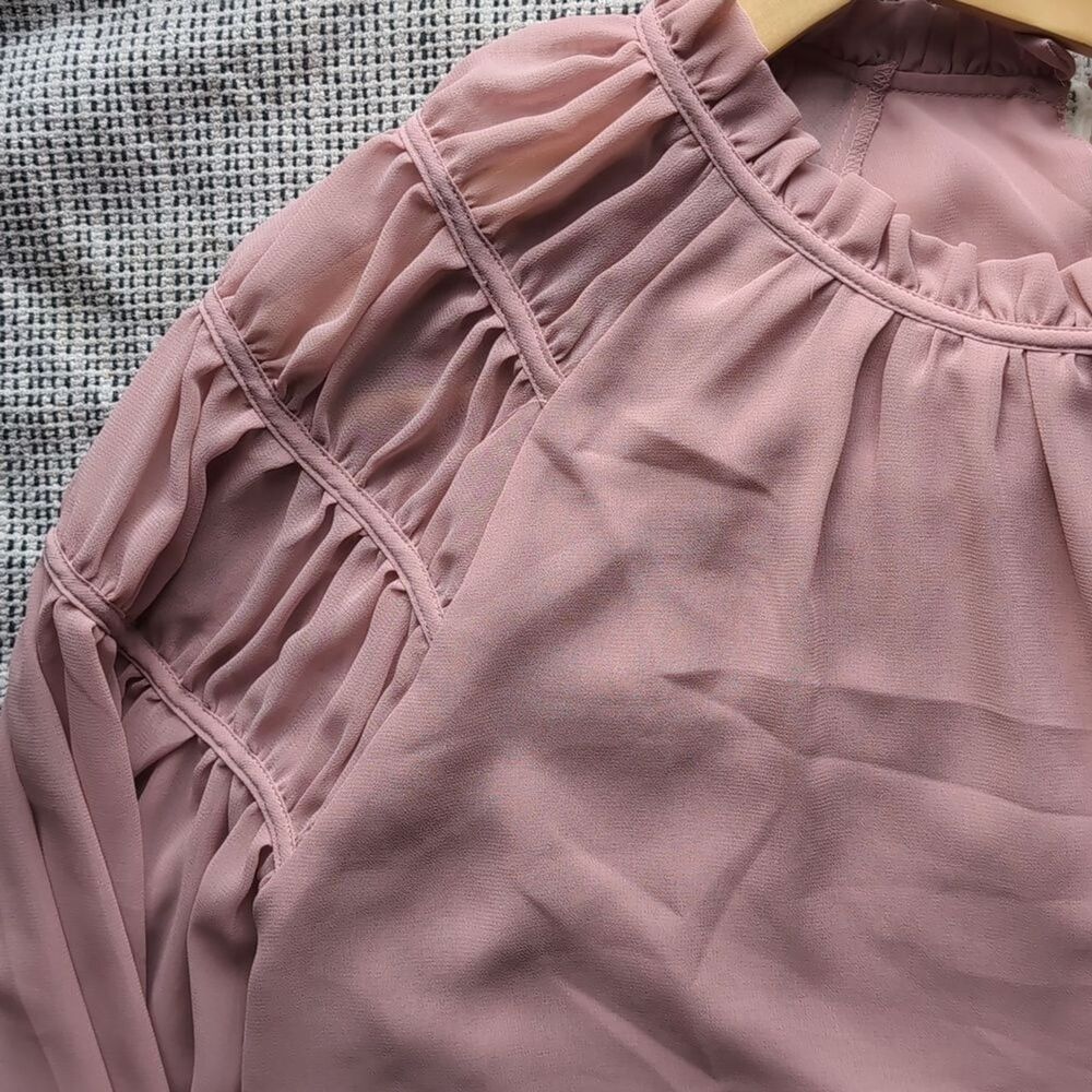 NWT Ann Taylor Women’s Juliet Pleated Sheer Balloon Sleeve Spring Pink Top XL - Picture 4 of 12